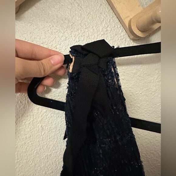 Self-Portrait V-Neck Metallic  Mesh Navy Dress - Picture 11 of 13